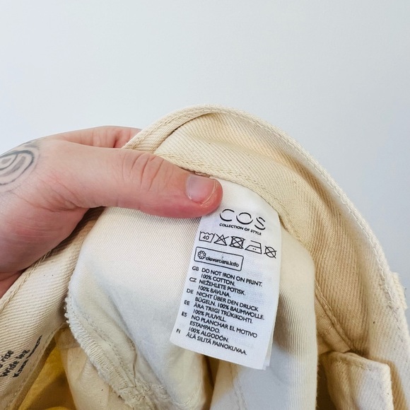 COS Cream Beige Marl Denim Cotton Extra Wide Leg Knee Length Shorts UK 14 - Picture 10 of 10
